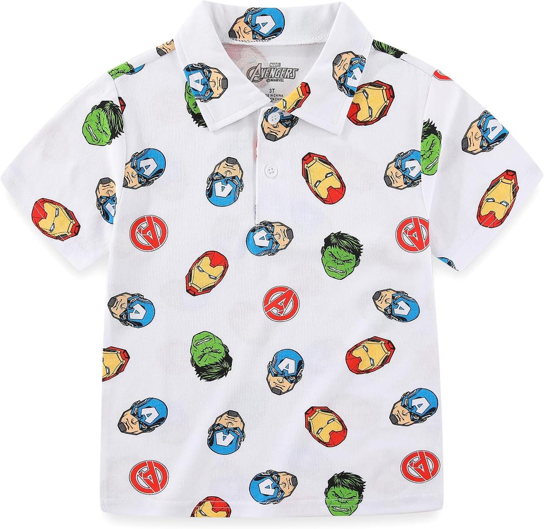 Marvel Avengers Boys Short Sleeve Polo Shirt for Toddler and Big Kids (White), 4