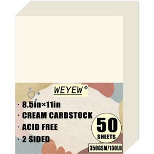 50 Sheets 130lb Cream Cardstock, 8.5" x 11", Extra Heavy Duty Off-White Paper for Card Base DIY Craft Card Making, 130LB Cover 350 GSM