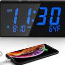 Desk Digital Alarm Clock for Bedroom, Blue 6" LED Display, with USB Port for Charging, 0-100% Brightness Dimmer, Temperature, Snooze, Adjustable Alarm VolumeSmall Bedside Clocks.