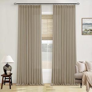 Neutral Pinch Pleated 96 Inch Curtains 2 Panels Set for Windows Flax Linen Textured Drapes Pinch Pleat Back Tab Privacy Light Filtering Greige Curtain Drape with Hooks Rings for Living Room Bedroom (Grey Beige)