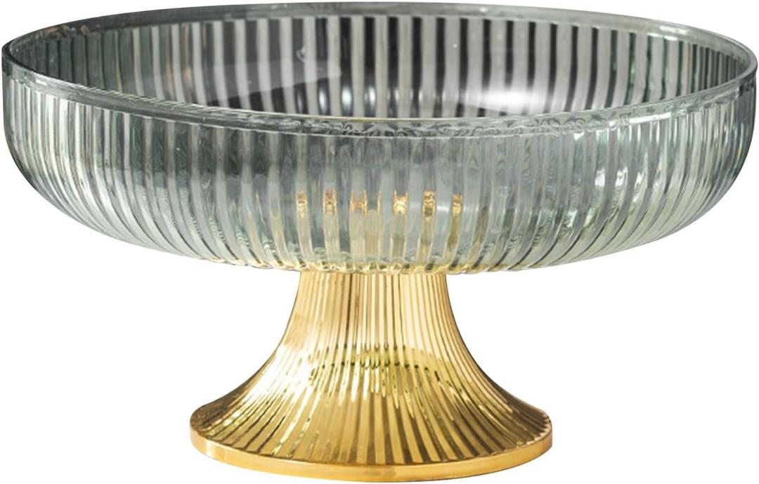 Fruit Bowl with Base, Clear Plastic Fruit Holder, Candy Nuts Snack Serving Storage Trays,Decorative Fruit Plate for Kitchen Counter Tables(Green)