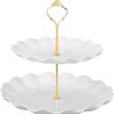 Uxcell 2-Tier Cupcake Stand Holder, Round Tiered Serving Tray 20/25cm Cup Cake Stand for Birthday Party Decoration, White (Ripple)