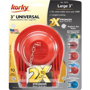 Korky 3070BP Large 3" 2X High Performance Universal Toilet Flapper, Red
