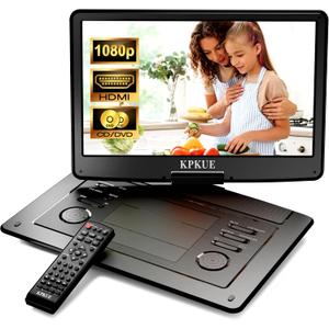 KPKUE 18 Portable DVD Player with 15.6-inch 1080P Swivel Screen, HDMI Input, Large Matte Monitor Protect Eyes, 4-Hour Battery Life, Region Free, Support Multi-Disc, Type-C, USB&SD Card for Road Trip