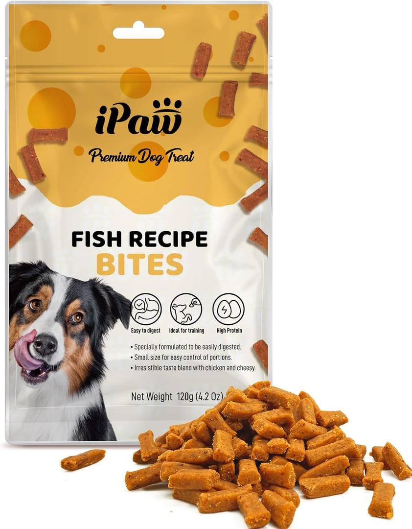 iPaw Dog Treats for Puppy Training, All Natural Human Grade Dog Treat, Hypoallergenic, Easy to Digest, Fish and Cheese Bites, 4.2 Ounce, Pack of 1, Best By: 01/22/2026