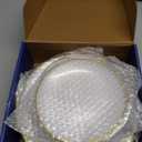 N9R 60PCS White Plastic Plates with Gold Rim, Elegant Disposable Plates, Circular Ribbed Design, 30 Dinner & 30 Dessert Plate for Parties, Weddings, Banquets, and Events (Translucent White)
