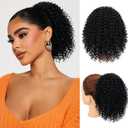 FREEMEIGE Ponytail Extension, Short Curly Drawstring Ponytail for Black Women 10 Inch Synthetic Afro Kinky Curly Ponytail Extension for Women Fluffy Pony Tails Hair Extensions for Daily Use