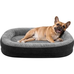 JOEJOY Orthopedic Dog Bed for Medium Dogs, Egg-Crate Memory Foam Pet Bed with Bolster Sides, Waterproof Lining, Removable Washable Cover & Non-Slip Bottom, 28"l X 23"w X 6.5"th, Black