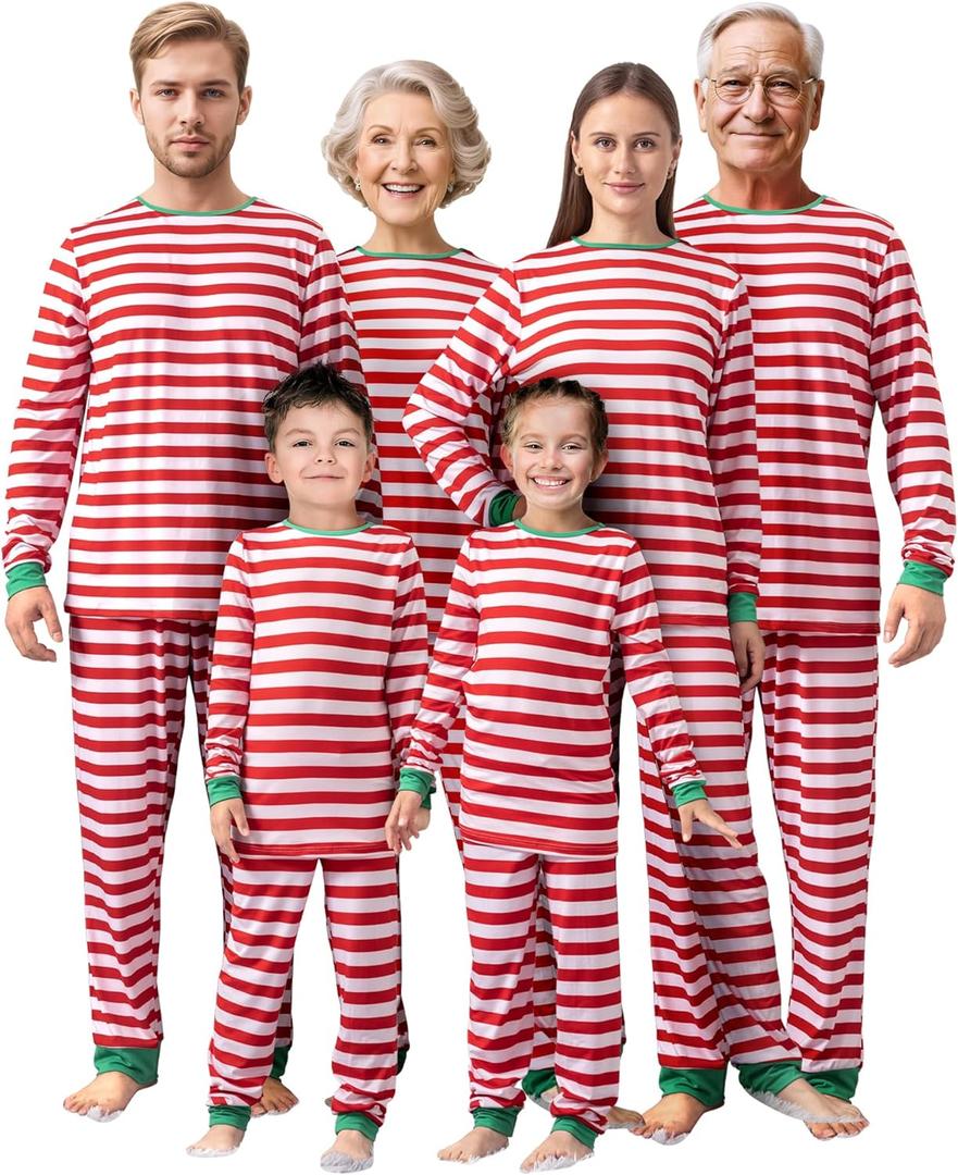 QUNISY Family Pajamas Christmas Matching Sets Xmas Family Pjs Set Couple Holiday Jammies Women/Men Festival Sleepwear Adult (Large, Red Stripes)