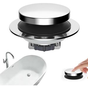 Hibbent 3 in 1 Metal Bathtub Drain Stopper, Universal Pop Up Tub Stopper, Bathtub Drain Hair Catcher, Removable Filter Basket, Anti-Clogging Drain Plug for 1.5''~2.4'' Drain, Brass Bullet Core, Chrome