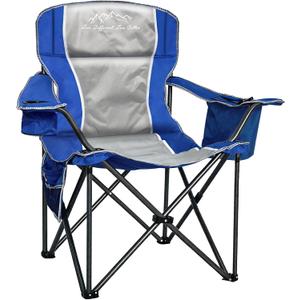 Oversized Camping Chair 500lbs Capacity for Big and Tall, Extra Wide Padded Folding Chair for Heavy People, Heavy Duty Portable Outside Chair with Cooler Bag & Cup Holder, Blue, 1 Pack