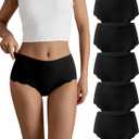 SHARICCA Seamless High Waisted Underwear for Women Cheeky Underwear Wave Edge No Show Bikini Panties Ribbed Panties Pack (Medium, 5p - All Black)
