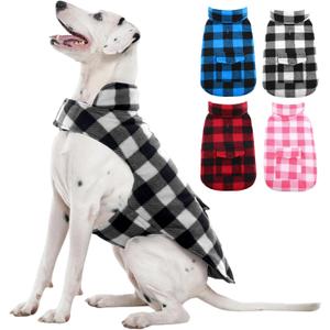 Kuoser Dog Winter Coat, Windproof Dog Fleece Jacket British Style Plaid Cold Weather Doggie Vest Coats, Reversible Cozy Warm Pet Clothes Apparel for Large Size Dogs L (White)