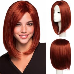 EssionTech Short Fox Red Wigs for Women Shoudler Length Bob Wig Natural Straight Copper Wig Side Part Hair for Daily Party Cosplay Halloween（13 inch）