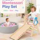 Pikler Triangle Climbing Set with Foldable Ball Pit, Ramp and DIY Stickers
