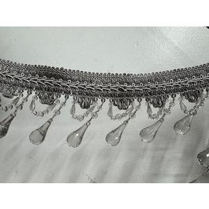 Beaded Trim 4" L, Fringe W/Gimp Top Sold by The Yard - Grey