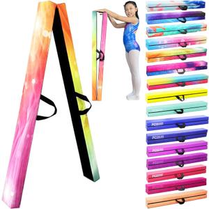 8FT Folding Balance Beam -Gymnastics Floor Beam -Gymnastics Equipment for Kids,Wood core- Anti-Slip Bottom and Carrying Bag for Home (Starry Rainbow)