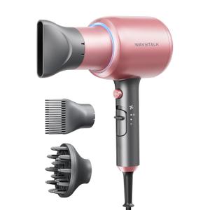 Wavytalk Hair Dryer, Blown Away Ionic Hair Dryer for Curly Hair with Diffuser, 1875W Fast Drying Blow Dryer with Ceramic Technology, 3 Attachments for All Hair Types, Light and Quiet, Rose Gold (Cyber Rose Pink (Comb+Diffuser+Nozzle))