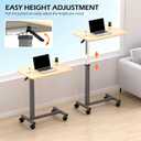 WOTURE Adjustable Overbed Table with Wheels, Pneumatic Height Adjustment, Ideal for Hospital Use or At Home as Bed Tray, Standing Desk, Bedridden & Mobility Needs, Maple, 23.62 inches x 15.75 inches x 39.37 inches