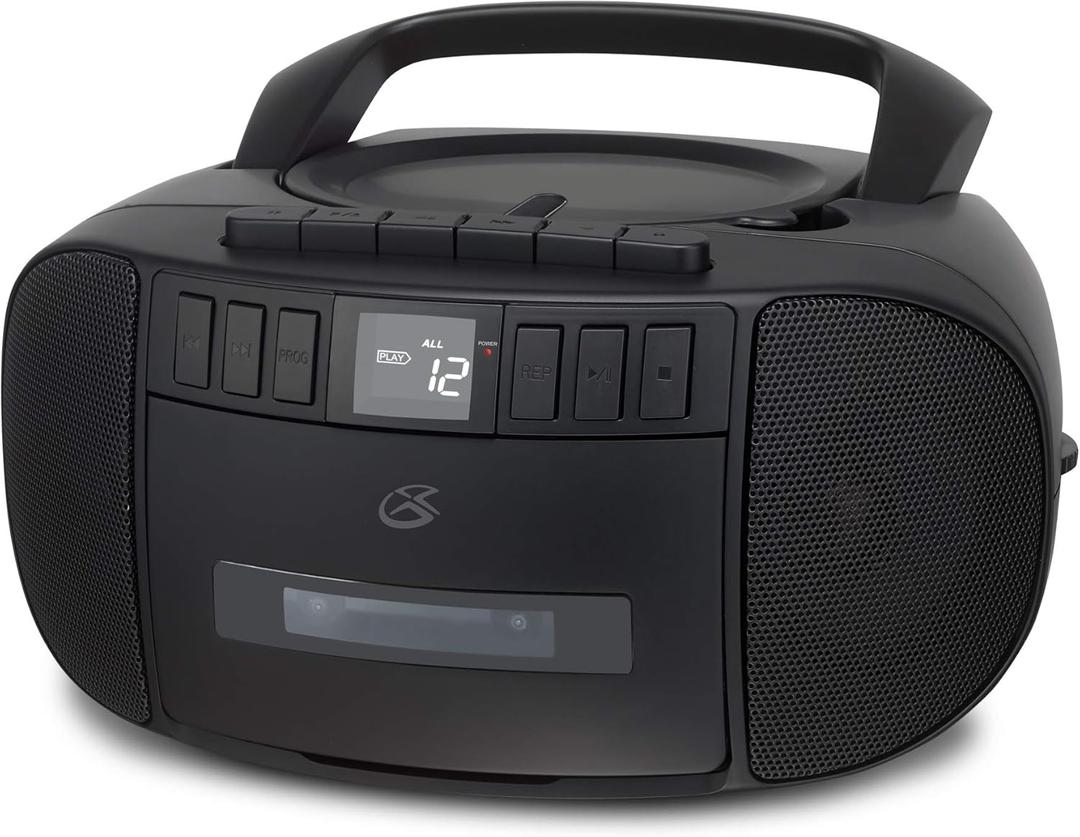 GPX BCA209B Portable Am/FM Boombox with CD and Cassette Player, Black (No Size)