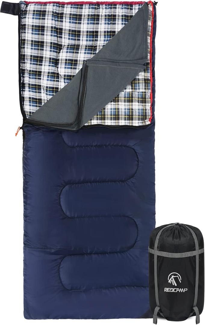 REDCAMP Cotton Flannel Sleeping Bag for Camping Backpacking, Adults Cold Weather Envelope Sleeping Bags with 2 lbs Filling