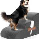Dog Stairs for Small Dogs, 3-Step Dog Ramp for Bed Chair and Couch, Pet Stairs for Cats with Durable Non-Slip Waterproof Cover, Indoor Pet Steps, Comfortable, Grey, 21.6*15.7*13.7 