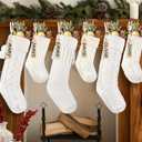 Celltestria 6pcs Knitted Christmas Hanging Stockings Decoration, 18Inches 15inch Cream White Ivory Large Cable Xmas Personalized Knit Stocking with Name Tags for Home Farmhouse Holiday Party Decor