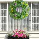18" Green Berry Eucalyptus Leaf Wreath, Artificial Spring And Summer Wreath With Pink Purple Cones And Pomegranate Fruit Decorations Your Front Door And Windows, Suitable For Indoor And Outdoor