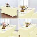 CWK 6FT Waterproof Stretch Spandex Table Cover for Rectangular Tables - Elastic Fitted Tablecloth for Folding Tables,Wrinkle Resistant Table Cloth for Parties, Weddings, Banquets & Events (Beige)