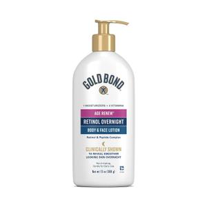 Gold Bond Age Renew Retinol Overnight Body & Face Lotion, 13 Oz, Anti-Aging Moisturizer for Visibly Plumper, Smoother Skin, 24-HR Hydration, Non-Irritating, Non-Greasy, Dermatologist-Tested, Unscented