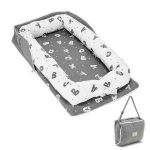Baby Lounger 0-24 Months for Newborn to Toddler - Portable Baby Lounger for Travel with Cotton Infant Nest, Adjustable Safety Bumper & Baby Lounger Pillow - Letter Grey