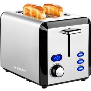 Toaster 2 Slice, Wide Slot Stainless Steel Toaster with 6 Browning Levels, Reheat & Defrost, for Bagel, Toast, Bread, Kitchen Essentials, Removable Crumb Tray (sliver)