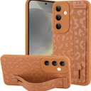 OOK Compatible with Samsung Galaxy S24 Plus Case with Wrist Strap, Leopard Silicone Shockproof Protective Slim Anti-Scratch Cheetah Cover for Women Girls, Brown