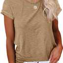 Cicy Bell Women's Short Sleeve Shirts Crewneck Loose Casual Summer Basic Tees Tops (Medium, Khaki)