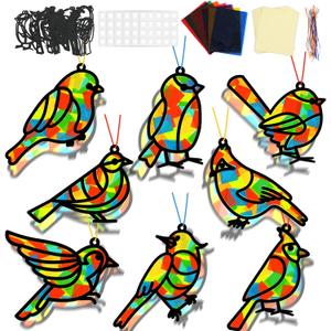 Lonfliness 32 Sets Bird Suncatchers Craft Kit DIY Birds Window Stained Glass Effect Paper Spring Home School Classroom Decoration Art Craft Creative Activity Project Gift Favor