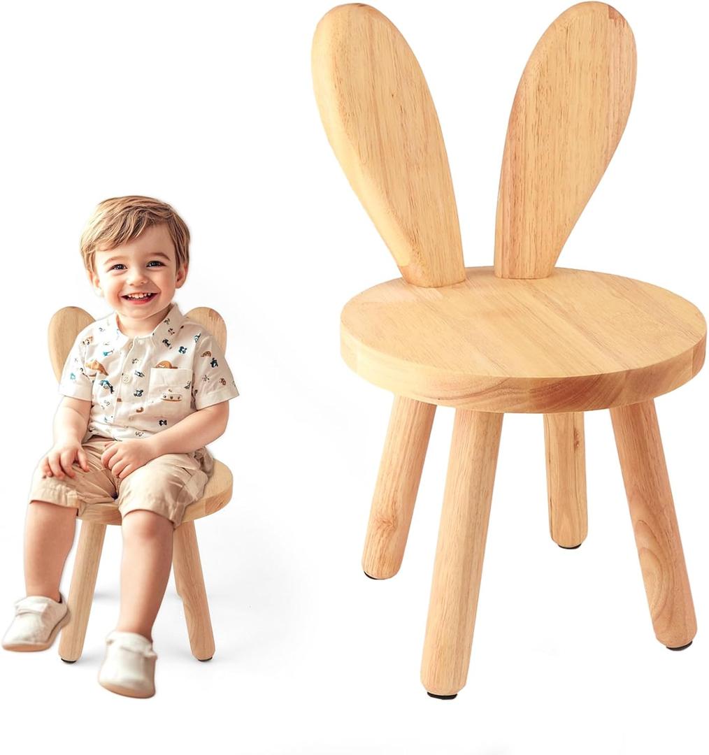 Wooden Step Stool Children Toddler Chair Kids Desk Chair with Non-Slip Foot Mat Wood Wax Oil Craft Sensory Table for Kids Playroom Classroom Home, 2 Pack