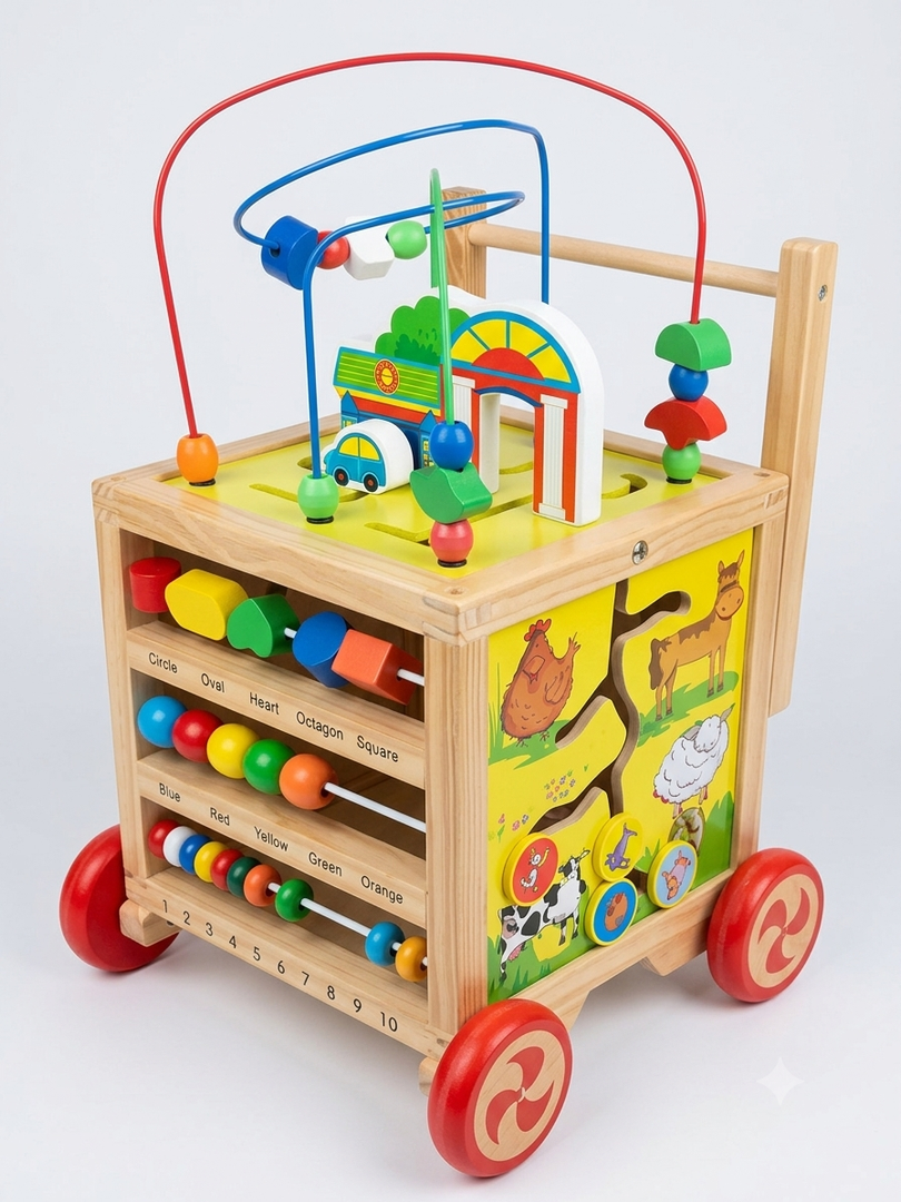 5 in 1 Wooden Learning Trolley Toddler Tool Bench Wooden Walking Aid for Boys Girls Walking Aid Baby Walking Aid Baby Activity Center Trolley