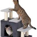 Aechonow 3-in-1 Pet Stairs for Cats, Dog Steps for Small Doggie Rabbits, 6.29''Depth Cat Stairs, Indoor Cat Ladders for High Bed for Pet's Joints, 1 Cat Condo Cave, Sisal Scratcher, Grey, Medium