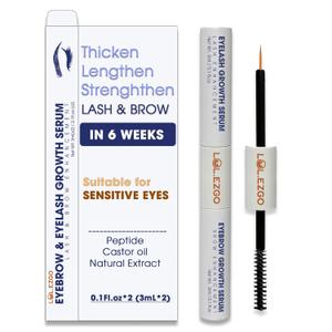 Eyebrow & Eyelash Growth Serum for Sensitive Eyes (2 in 1) - Peptide, Castor Oil & Natural Extract in Formula to Strengthen Thicken Lengthen Lash and Brow - 3mLx2 for 3 Months Supply