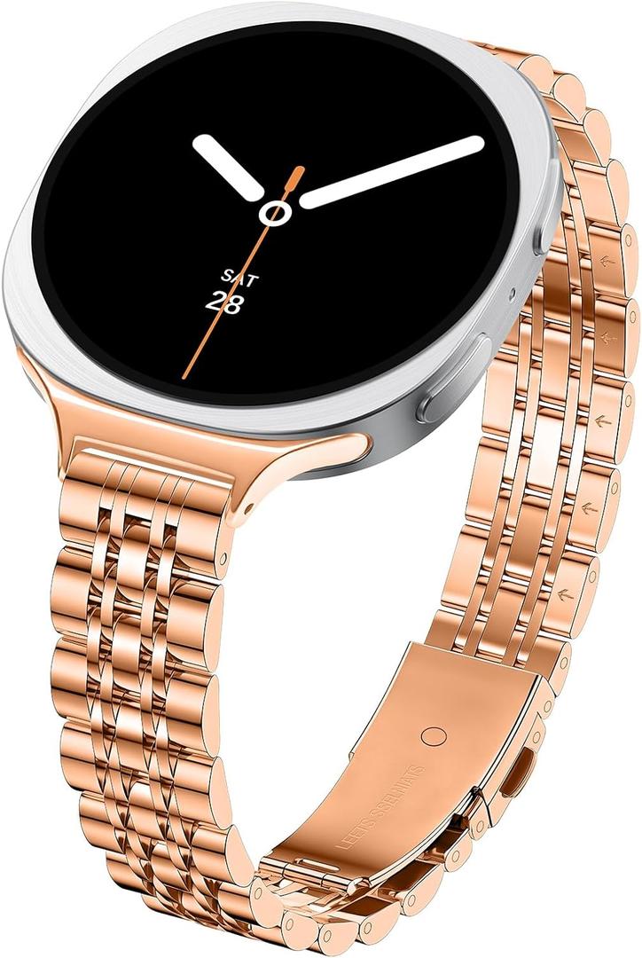 Slim Metal Bands for Samsung Galaxy Watch 8 Band 40mm 44mm/8 Classic 46mm,Stylish Stainless Steel Strap Replacement WristBands for Samsung Watch 8 Band 40 44 mm for Women,04-Rose Gold