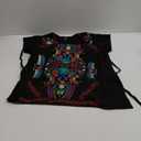 Authentic Mexican Embroidered Dress from Mexico womens vestidos bordados mexicanos huipil black colorful dress vestidos long traditional bordados Dress Short Sleeve (M, Black and Colors)