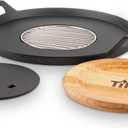 TIKI Fire Pit Griddle & Grill Combo  Cast Iron Cooking Surface for 16"-21" Smokeless Fire Pits  Outdoor BBQ Griddle for Camping & Patio  Includes Trivet & Heat-Resistant Gloves, Black