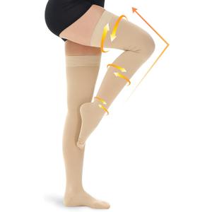 beister 15-20 mmHg Medical Compression Stockings with Dot Silicone Band, Closed Toe Thigh High Graduated Compression Socks for Women Men, Circulation Support Pressure Stockings for Varicose Veins, DVT (XXL, Beige)