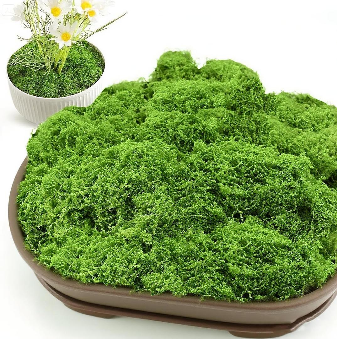 SETRUE Fake Green Moss for Crafts, 5.3 OZ Artificial Fake Green Moss for Planters Faux Moss Decor for DIY Decorative Table Centerpieces Decor Fairy Garden Model Making (150g)