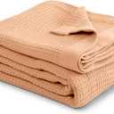 100% Cotton Beige Waffle Weave Lightweight Blanket Twin Soft, Breathable, and Cozy Bed Blanket for All Seasons