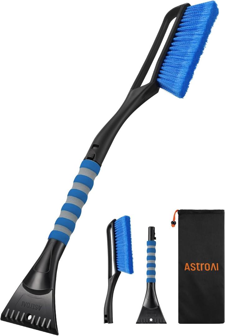 AstroAI 27" Snow Brush and Ice Scrapers for Car Windshield, Detachable Snow Scrapers with Ergonomic Foam Grip for Cars, Trucks, SUVs (Heavy Duty ABS, PVC Brush, Blue)