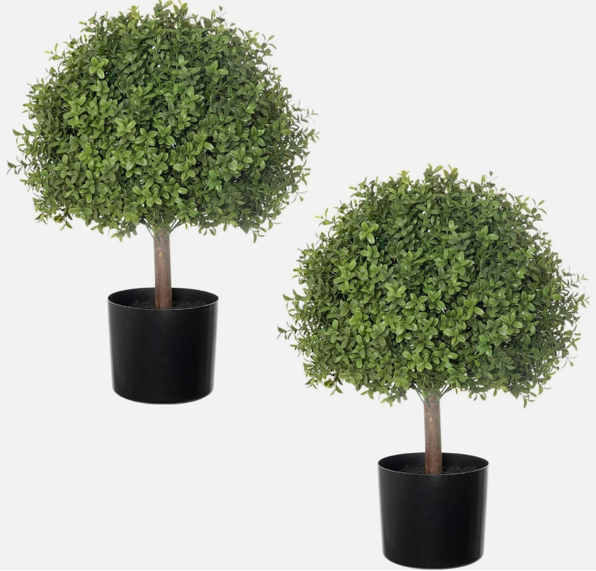 2 Pack 24.5Inch Artificial Topiary Ball Plants, Faux Boxwood Ball in Pot, Fake Outdoor Indoor Plant