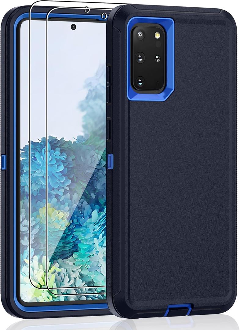 for Samsung Galaxy S20 Plus Case with [2 Pack] HD Screen Protector, [Military-Grade] Shockproof Dust/Drop Proof Heavy Duty Case for Galaxy S20+ 5G, Navy Blue