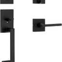 Kwikset San Clemente Front Door Lock Handle and Deadbolt Set, Entry Handleset Exterior with Interior Reversible Lever, Matte Black, Pick Resistant SmartKey Rekey Deadbolt Security