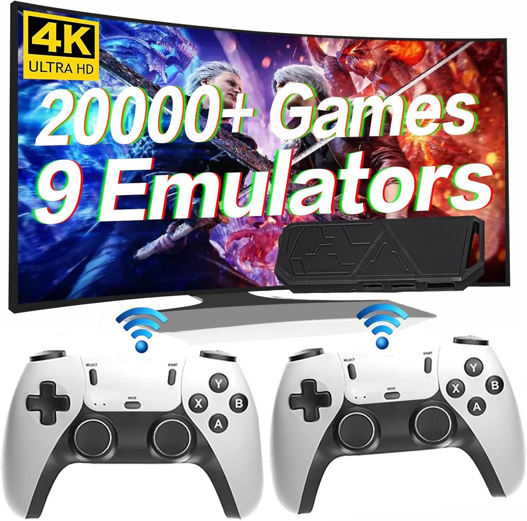 Wireless Retro Game Console, Built-in 20,000 Games, Plug & Play Video Arcade Game Console, 64G, 10-Emulator, TV Game Stick Pro, Dual 2.4G Wireless Controllers